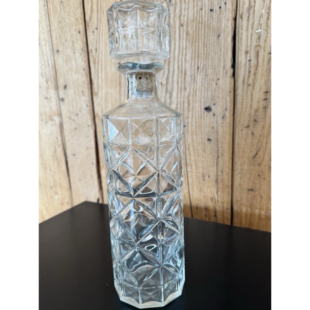 Vintage Mid Century Diamond Pattern Glass Whiskey Decanter 1950s/60s 12” - Picture 15 of 16
